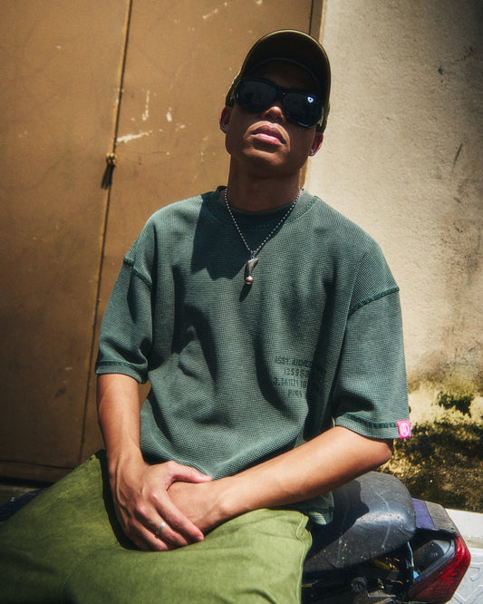 WAFFLE A.F. BOXY TEE WASHED GREEN