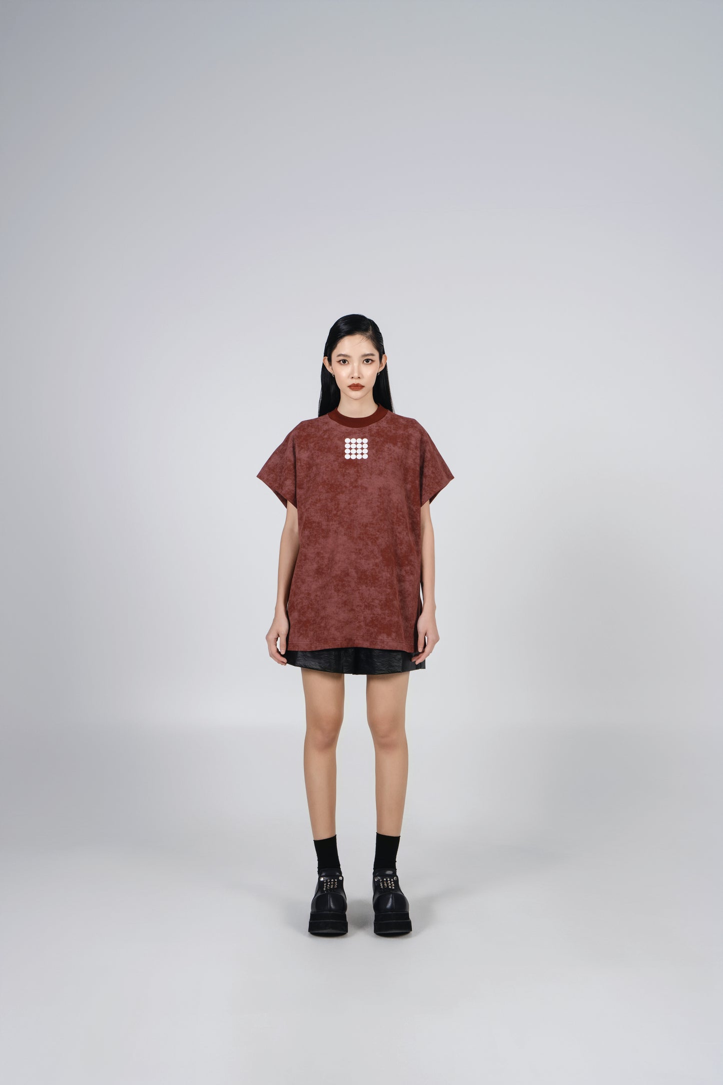 NOIZ N6TP7 ROUND NECK DROP SHOULDER OVERSIZED T-SHIRT in Maroon