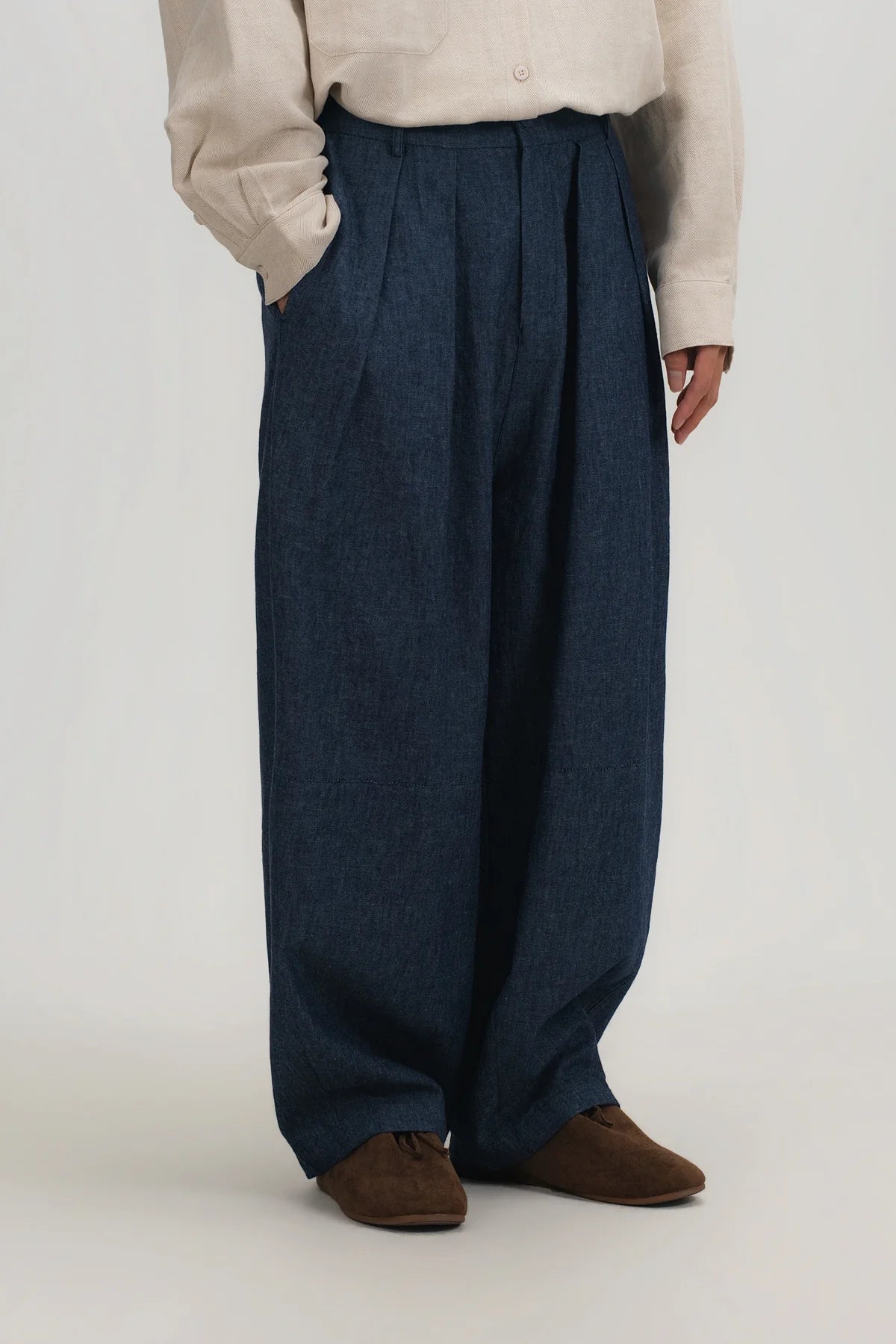 Gender Neutral Cocoon Trousers (Linen Denim / Blue)