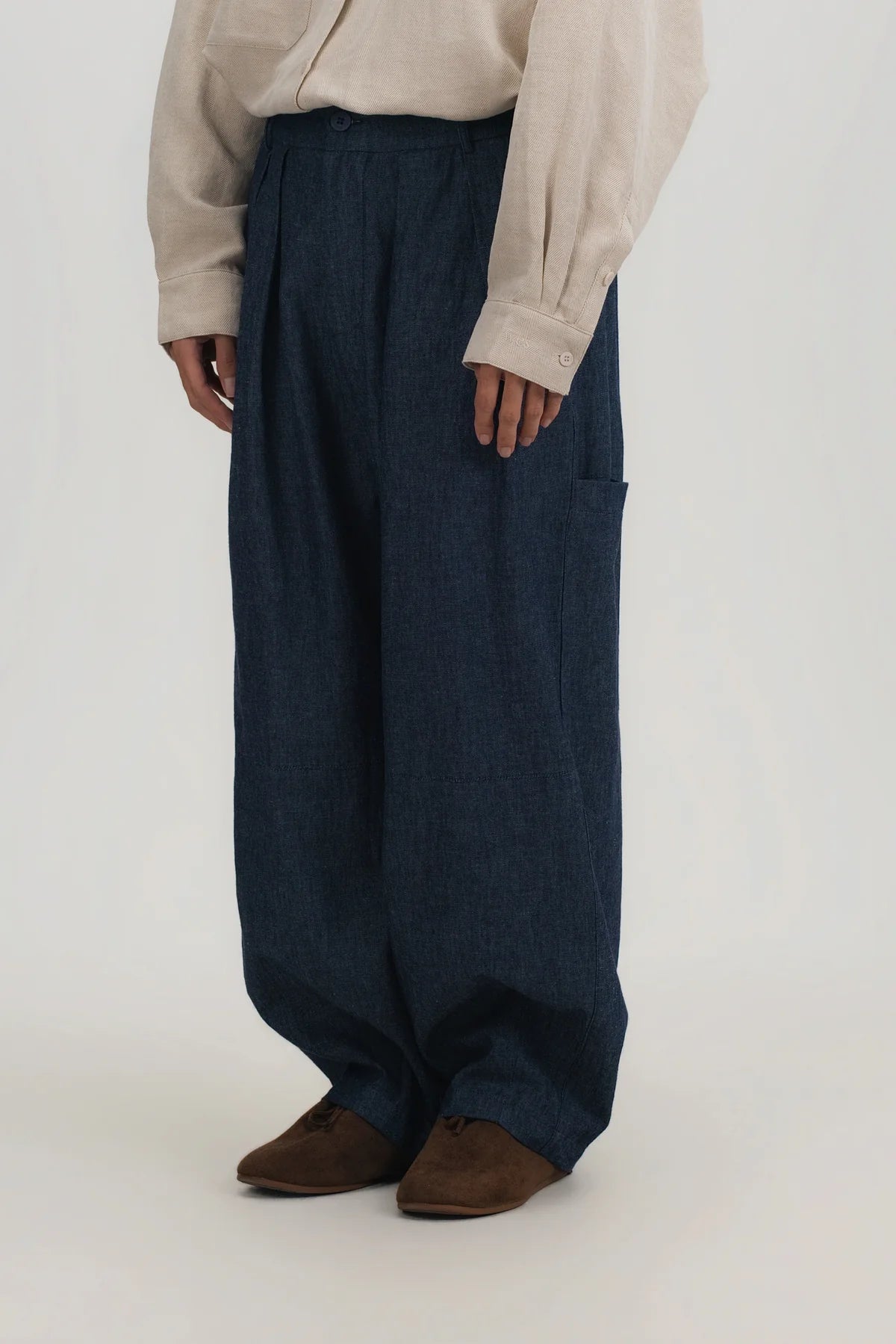 Gender Neutral Cocoon Trousers (Linen Denim / Blue)
