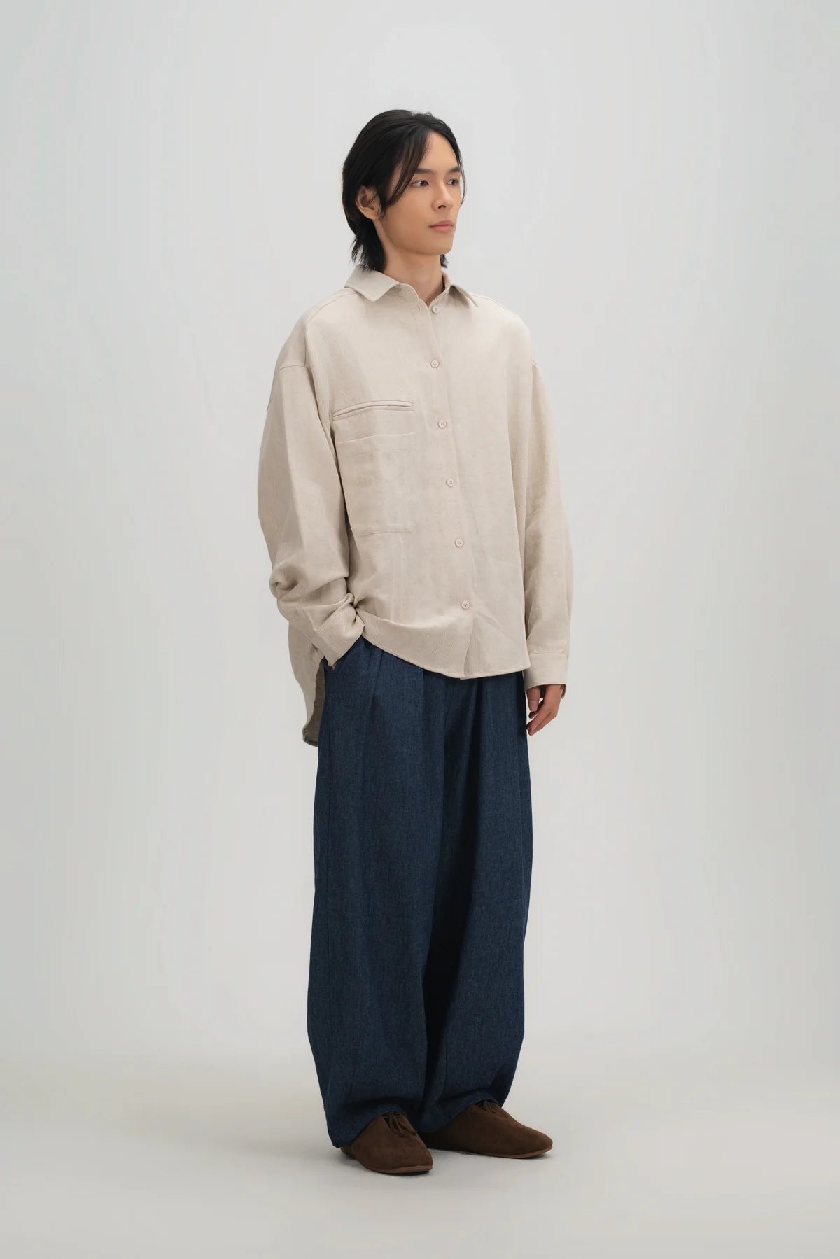 Gender Neutral Cocoon Trousers (Linen Denim / Blue)
