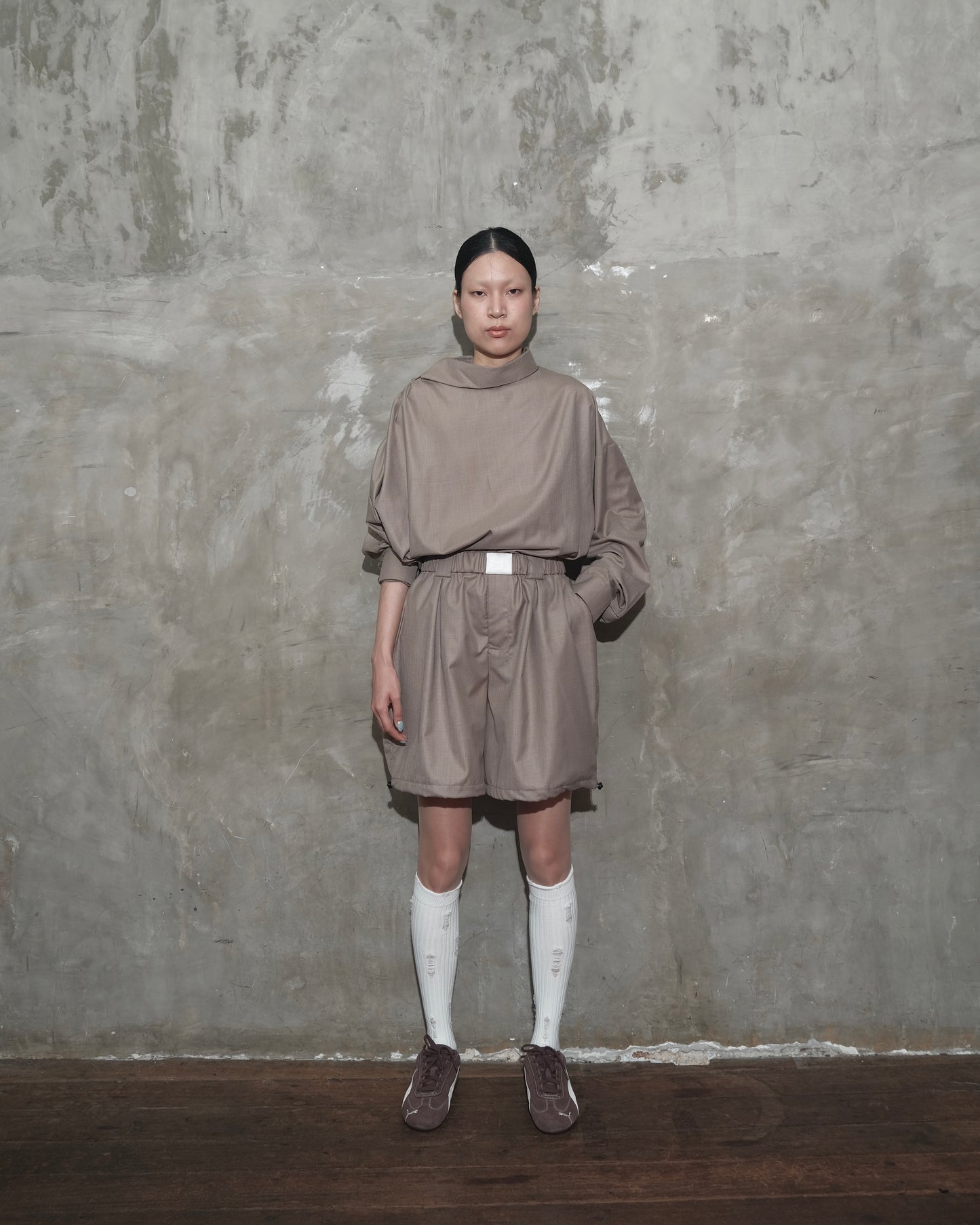 Slanted Collar Shirt in Brown