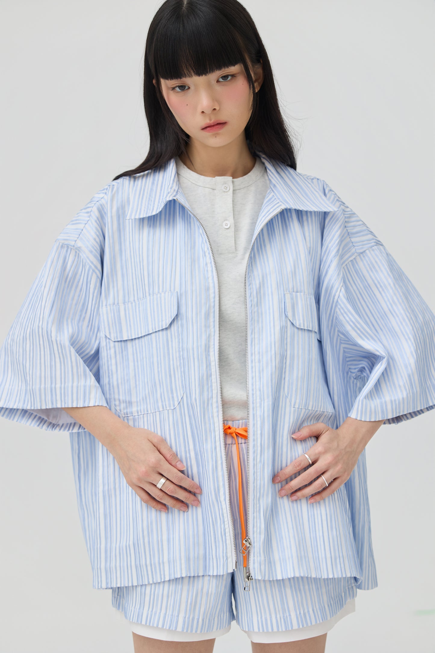 FUWA JACKET - BLUE SEERSUCKER