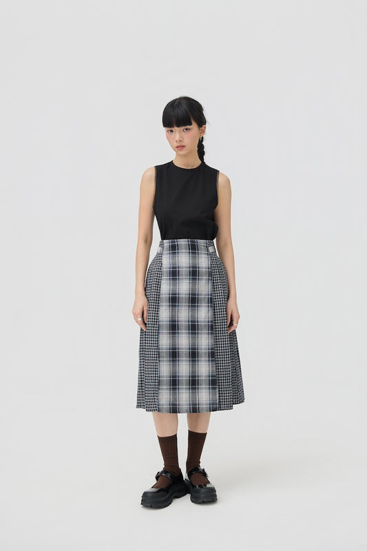 GINRIN SKIRT - BLACK TARTAN DOUBLE GAUZE