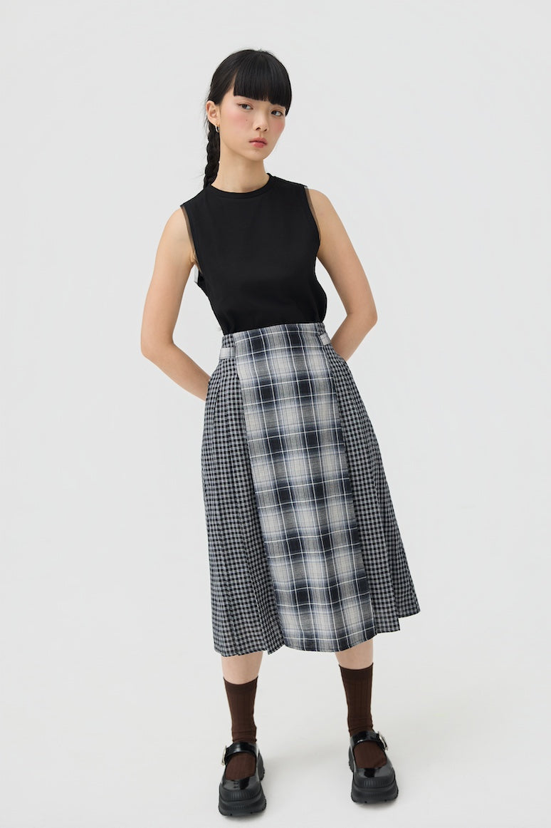 GINRIN SKIRT - BLACK TARTAN DOUBLE GAUZE