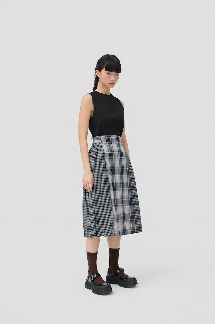 GINRIN SKIRT - BLACK TARTAN DOUBLE GAUZE