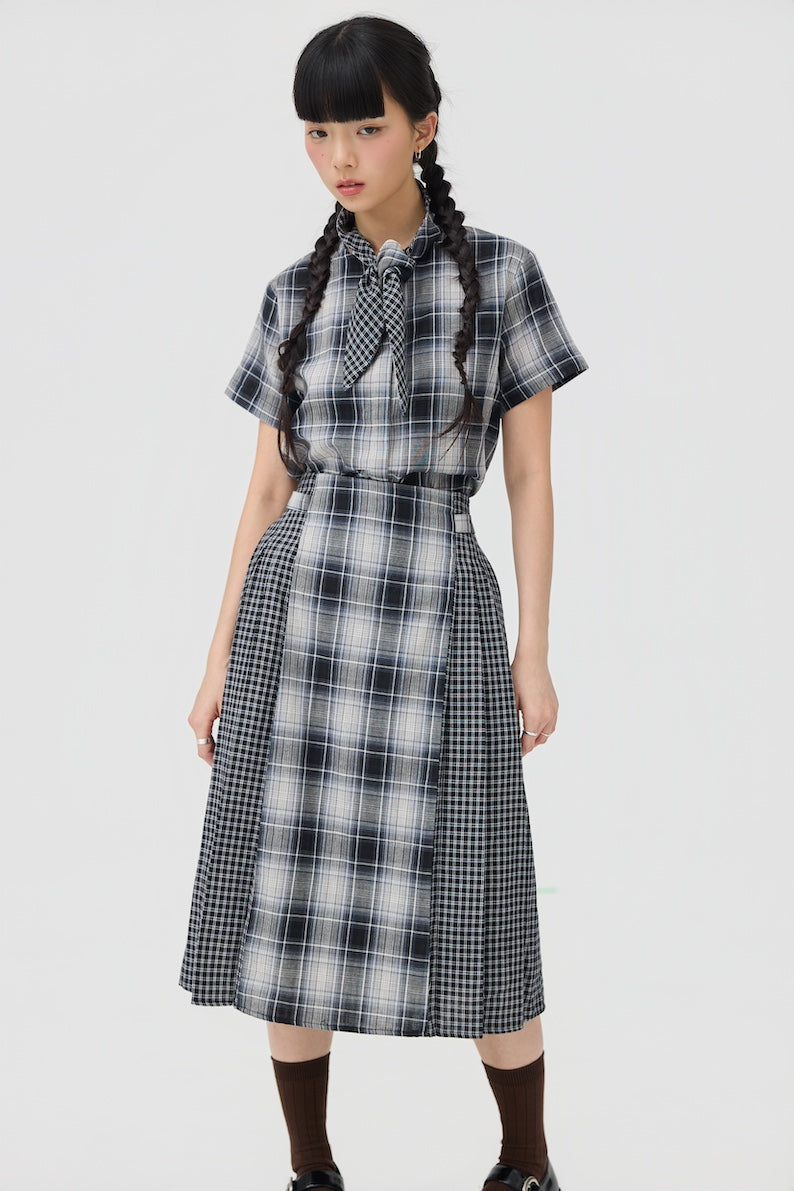 GINRIN SKIRT - BLACK TARTAN DOUBLE GAUZE