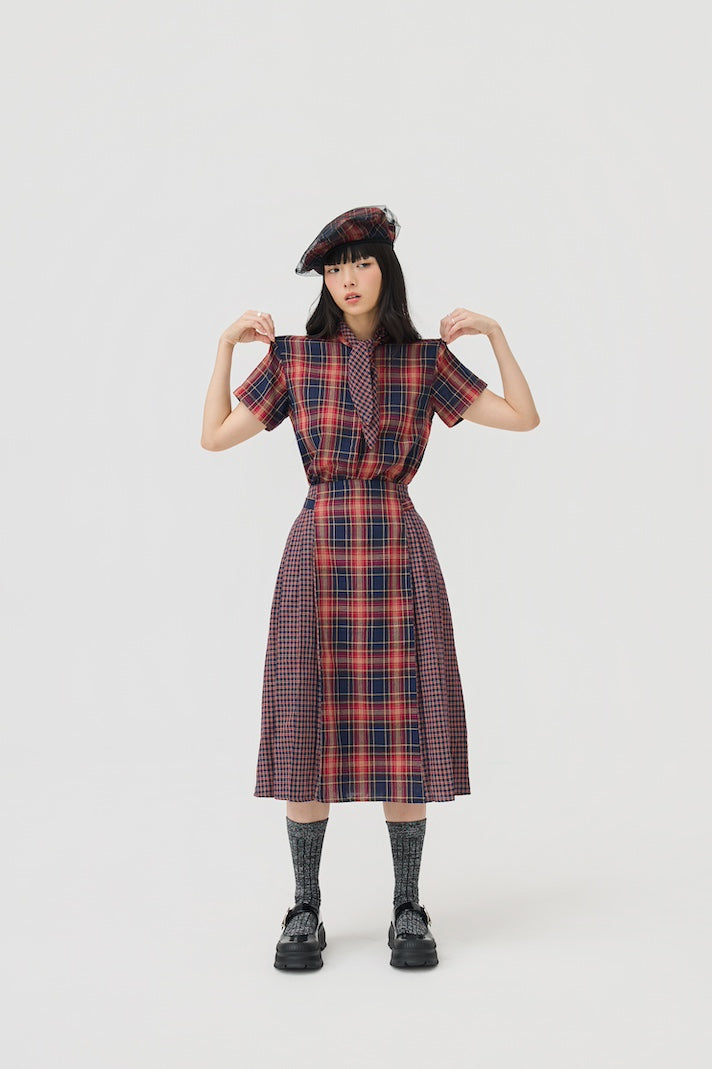 GINRIN SKIRT - RED TARTAN DOUBLE GAUZE