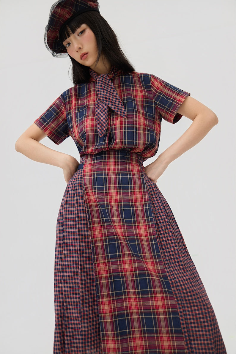 GINRIN SKIRT - RED TARTAN DOUBLE GAUZE