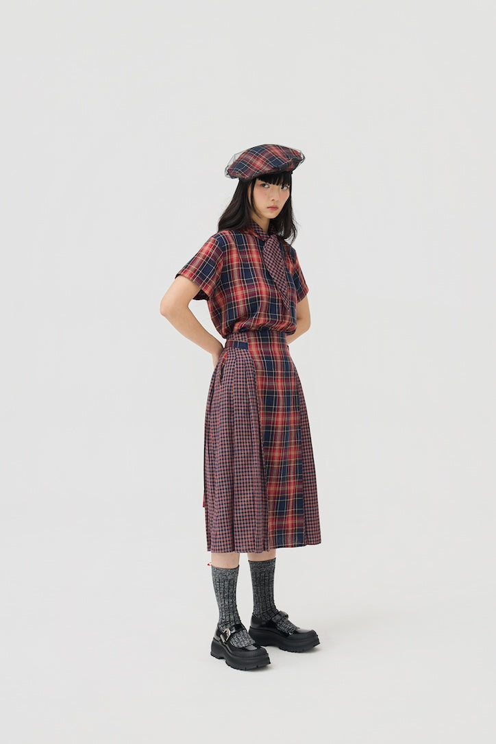GINRIN SKIRT - RED TARTAN DOUBLE GAUZE