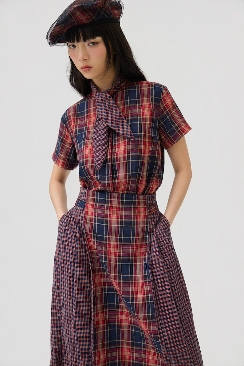 GINRIN SKIRT - RED TARTAN DOUBLE GAUZE