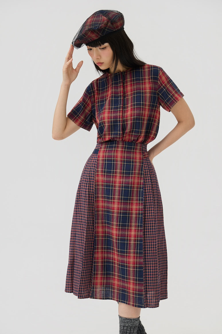 GINRIN SKIRT - RED TARTAN DOUBLE GAUZE