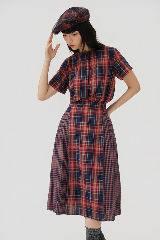 GINRIN SKIRT - RED TARTAN DOUBLE GAUZE