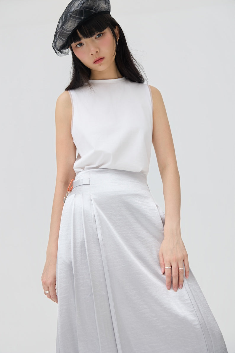 GINRIN SKIRT - SILVER SATIN