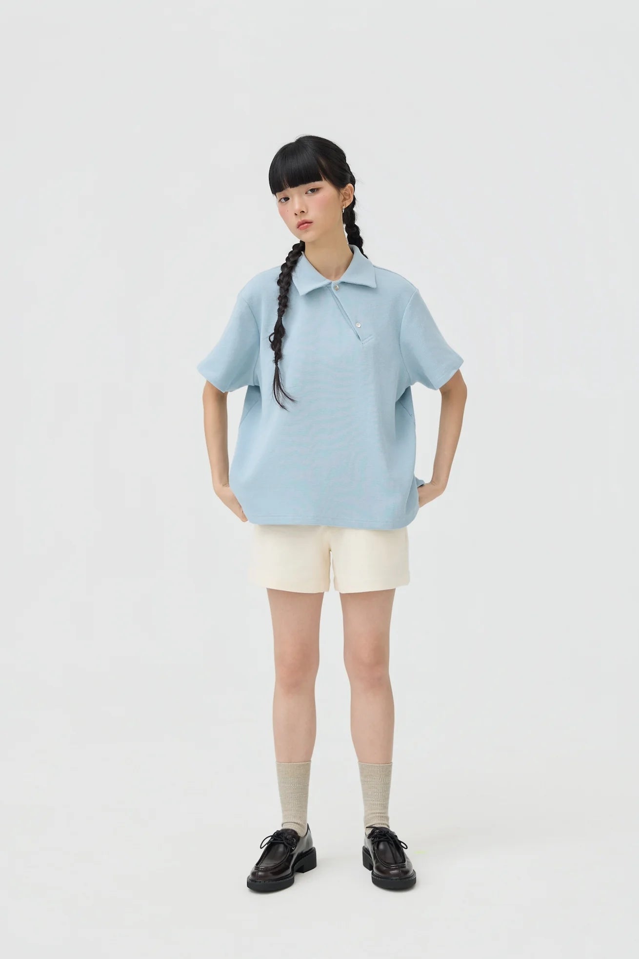 JINWA KNIT POLO IN POWDER BLUE