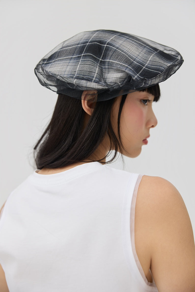 KAGE BERET - BLACK TARTAN DOUBLE GAUZE