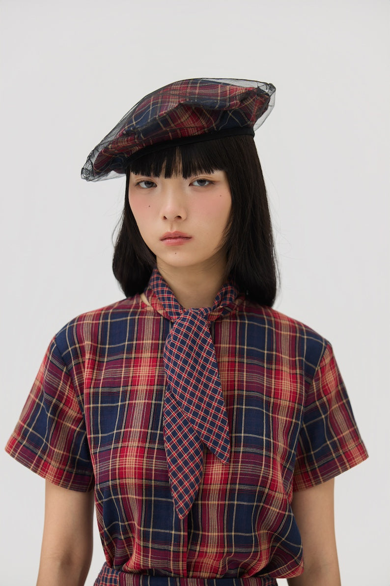 KAGE BERET - RED TARTAN DOUBLE GAUZE