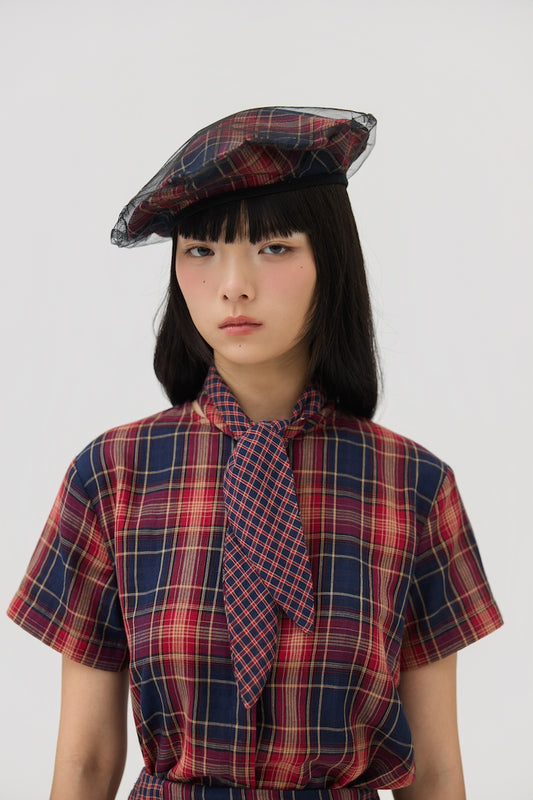 KAGE BERET - RED TARTAN DOUBLE GAUZE