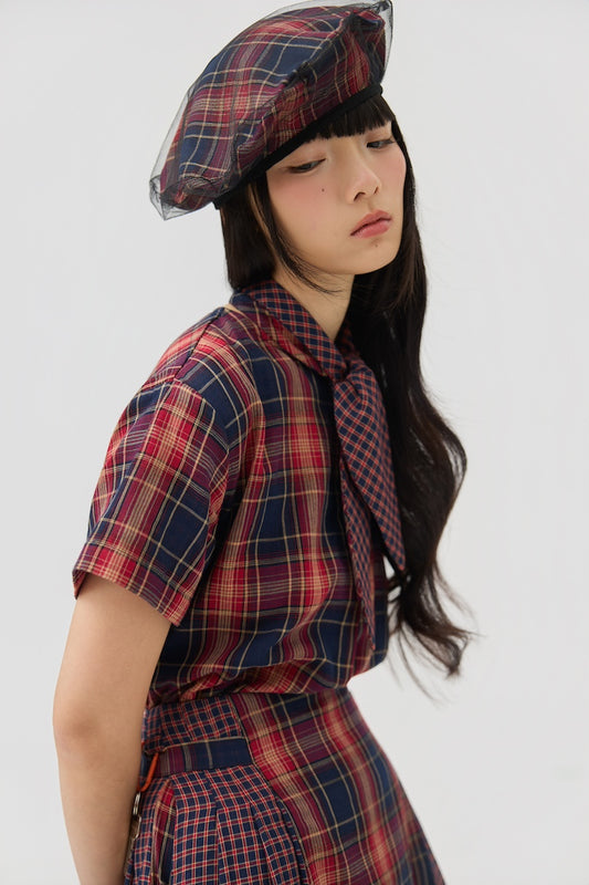 KAGE BERET - RED TARTAN DOUBLE GAUZE