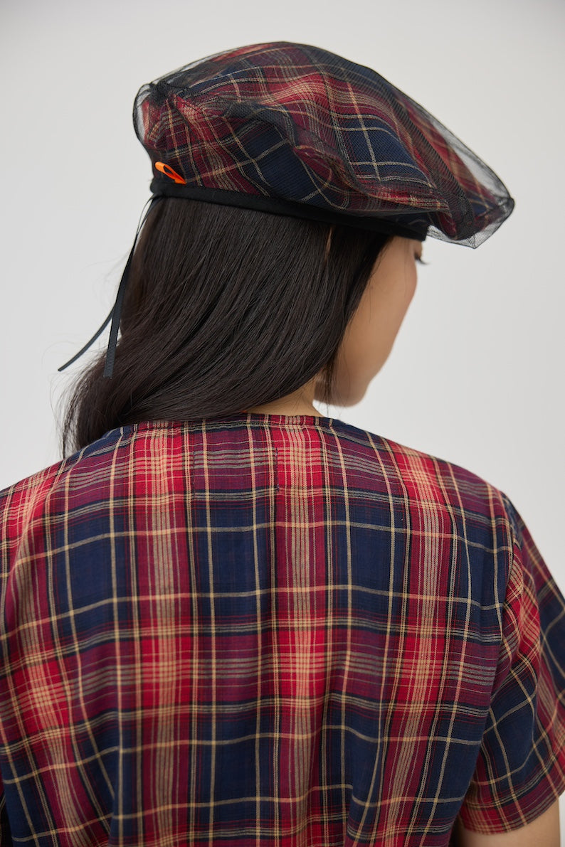 KAGE BERET - RED TARTAN DOUBLE GAUZE