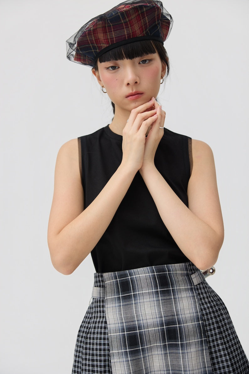 KAGE BERET - RED TARTAN DOUBLE GAUZE