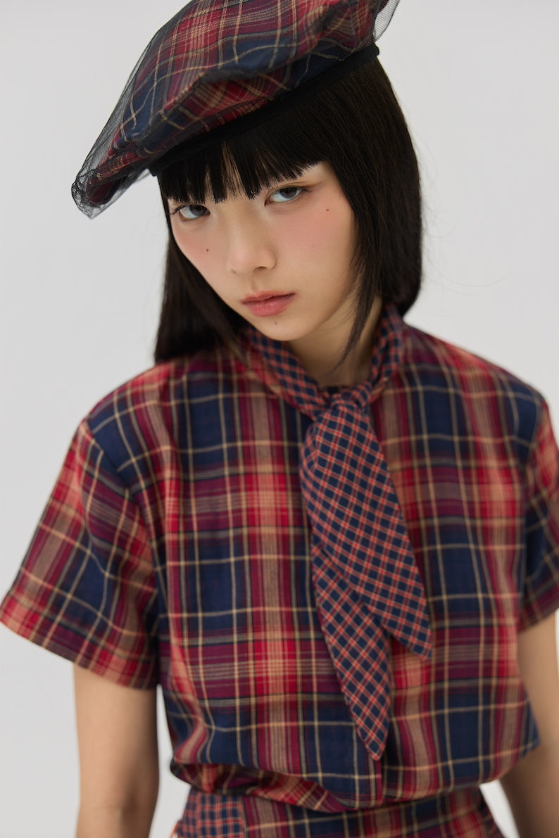 KAGE BERET - RED TARTAN DOUBLE GAUZE