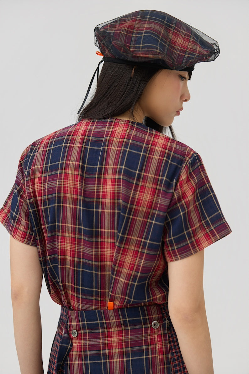 KAGE BERET - RED TARTAN DOUBLE GAUZE