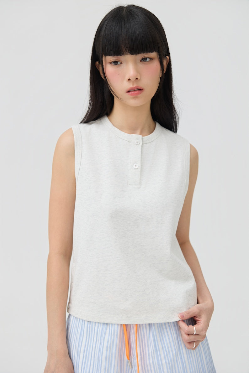 MUSUBI HENLEY TANK - GREY MARL