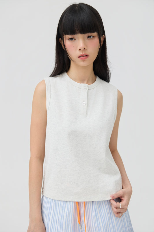 MUSUBI HENLEY TANK - GREY MARL