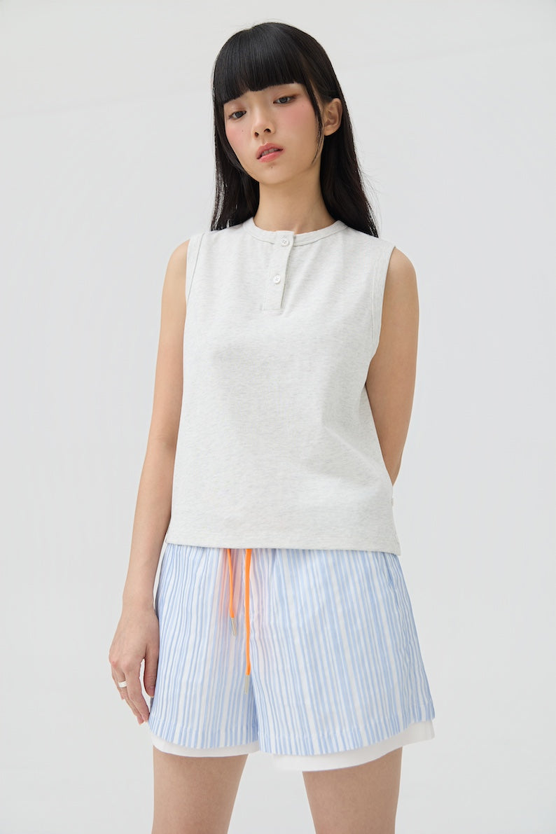 MUSUBI HENLEY TANK - GREY MARL