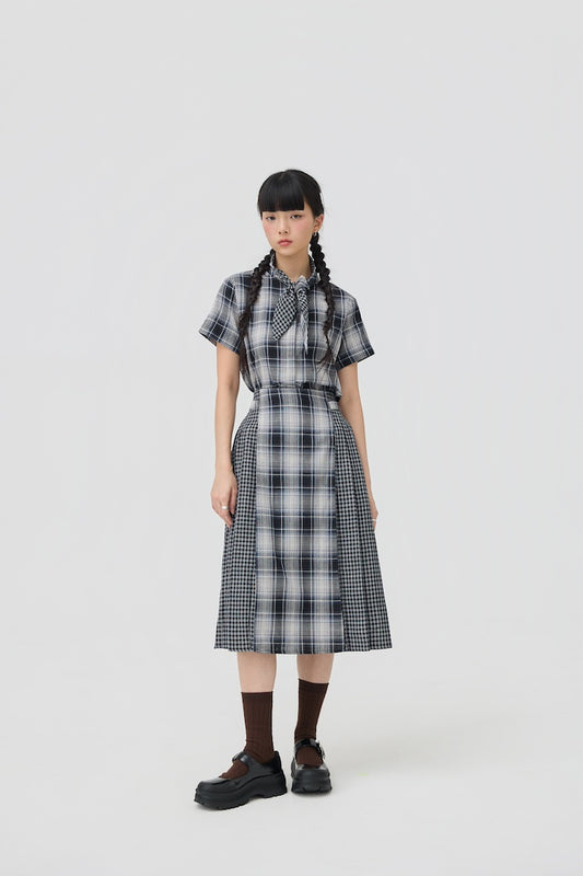 NIMAI 2-WAY SCARF TOP - BLACK TARTAN DOUBLE GAUZE