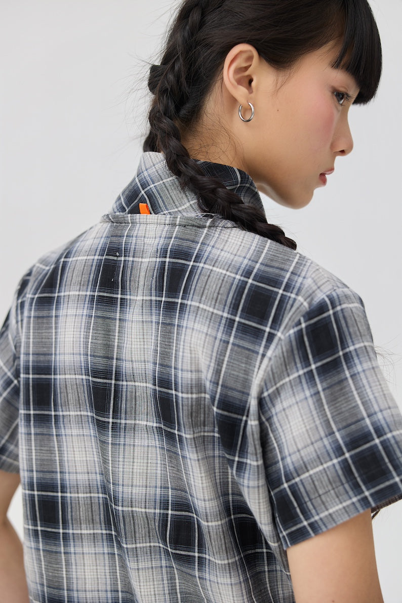 NIMAI 2-WAY SCARF TOP - BLACK TARTAN DOUBLE GAUZE