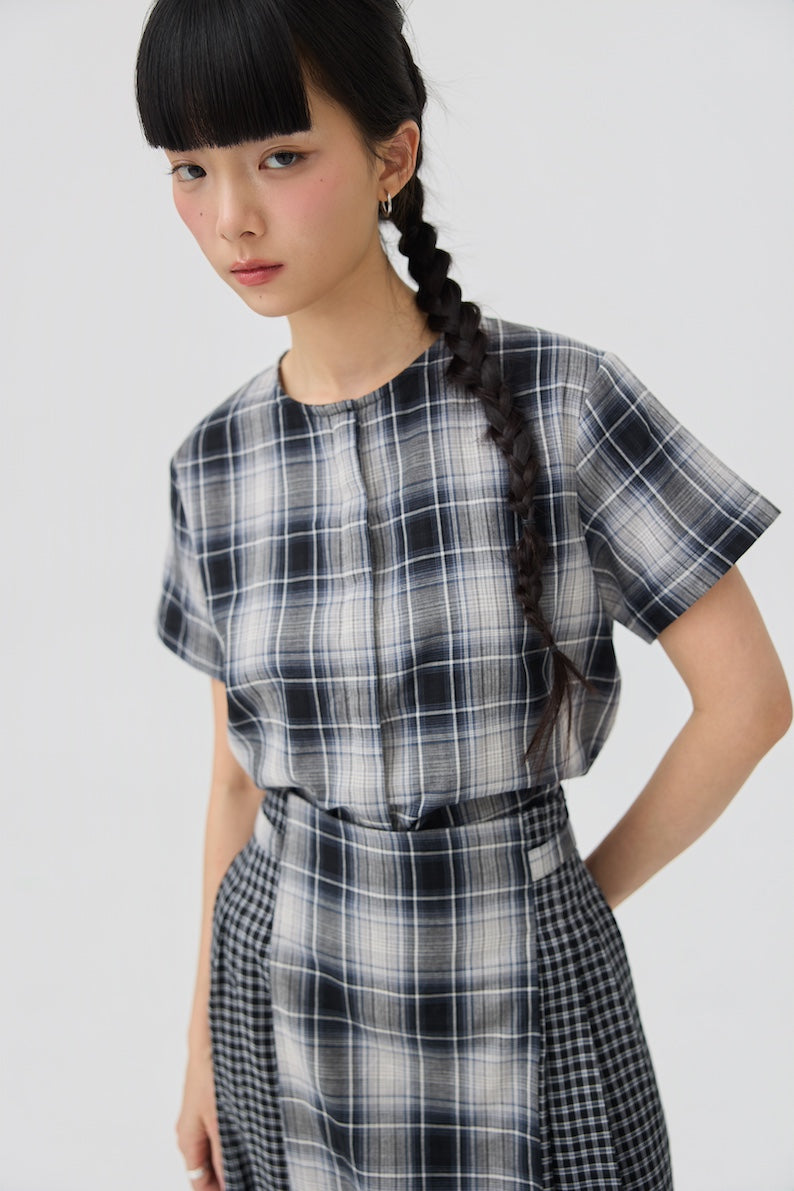 NIMAI 2-WAY SCARF TOP - BLACK TARTAN DOUBLE GAUZE