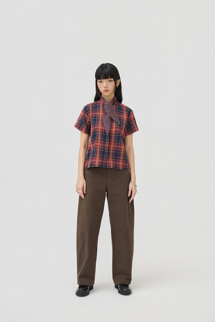 NIMAI 2-WAY SCARF TOP - RED TARTAN DOUBLE GAUZE
