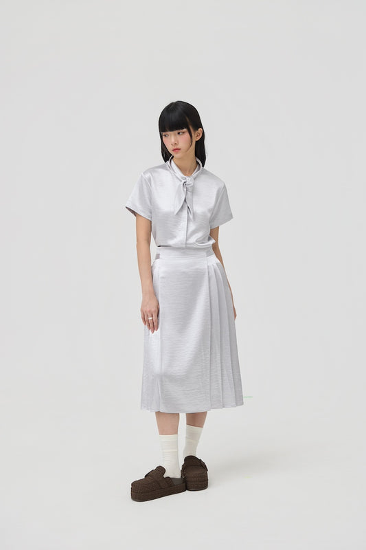 NIMAI 2-WAY SCARF TOP - SILVER SATIN