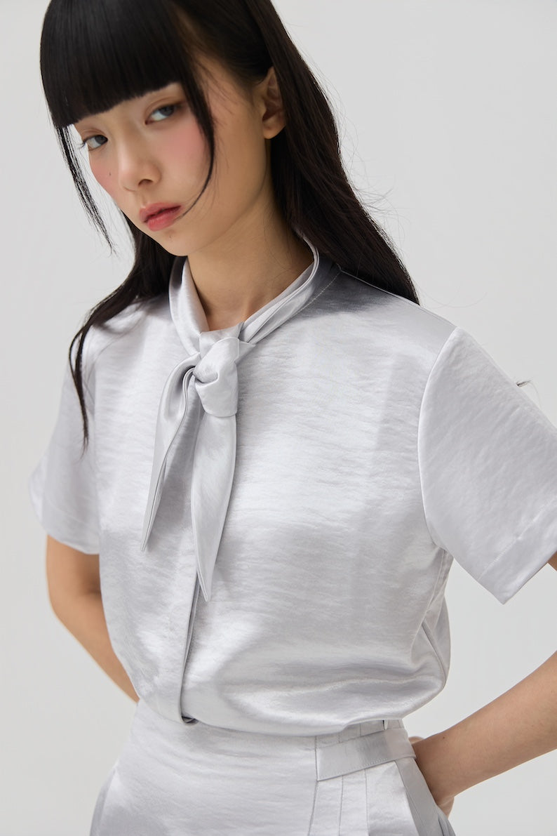 NIMAI 2-WAY SCARF TOP - SILVER SATIN