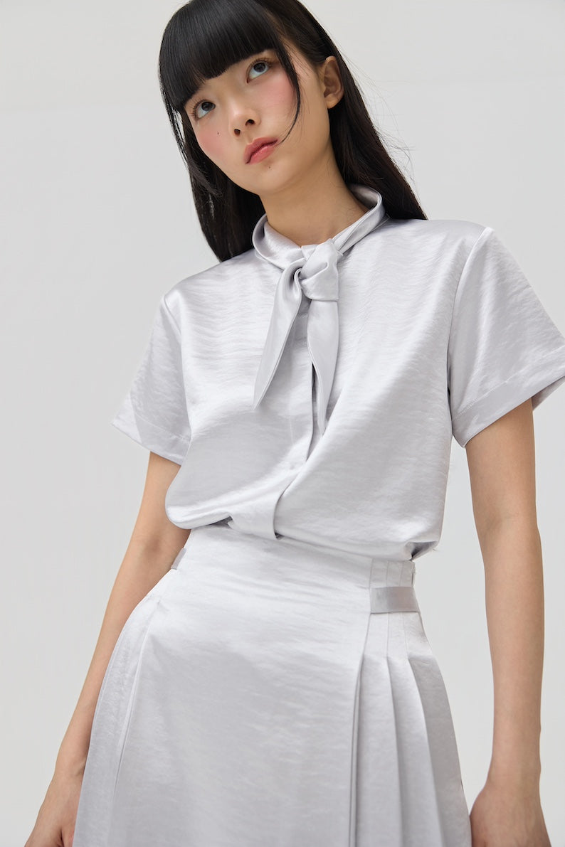 NIMAI 2-WAY SCARF TOP - SILVER SATIN