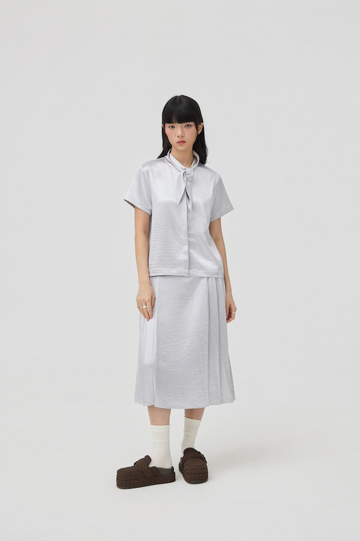 NIMAI 2-WAY SCARF TOP - SILVER SATIN