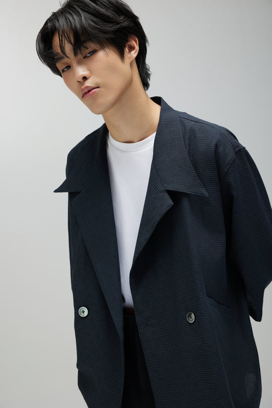 KIMONO TRENCH JACKET IN BLACK GRID SASHIKO