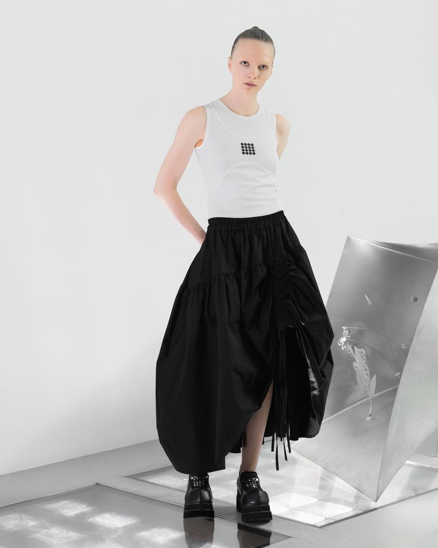 N8SK4 Layered Drawstring O-Strape Skirt - Black - BEV C multi label store