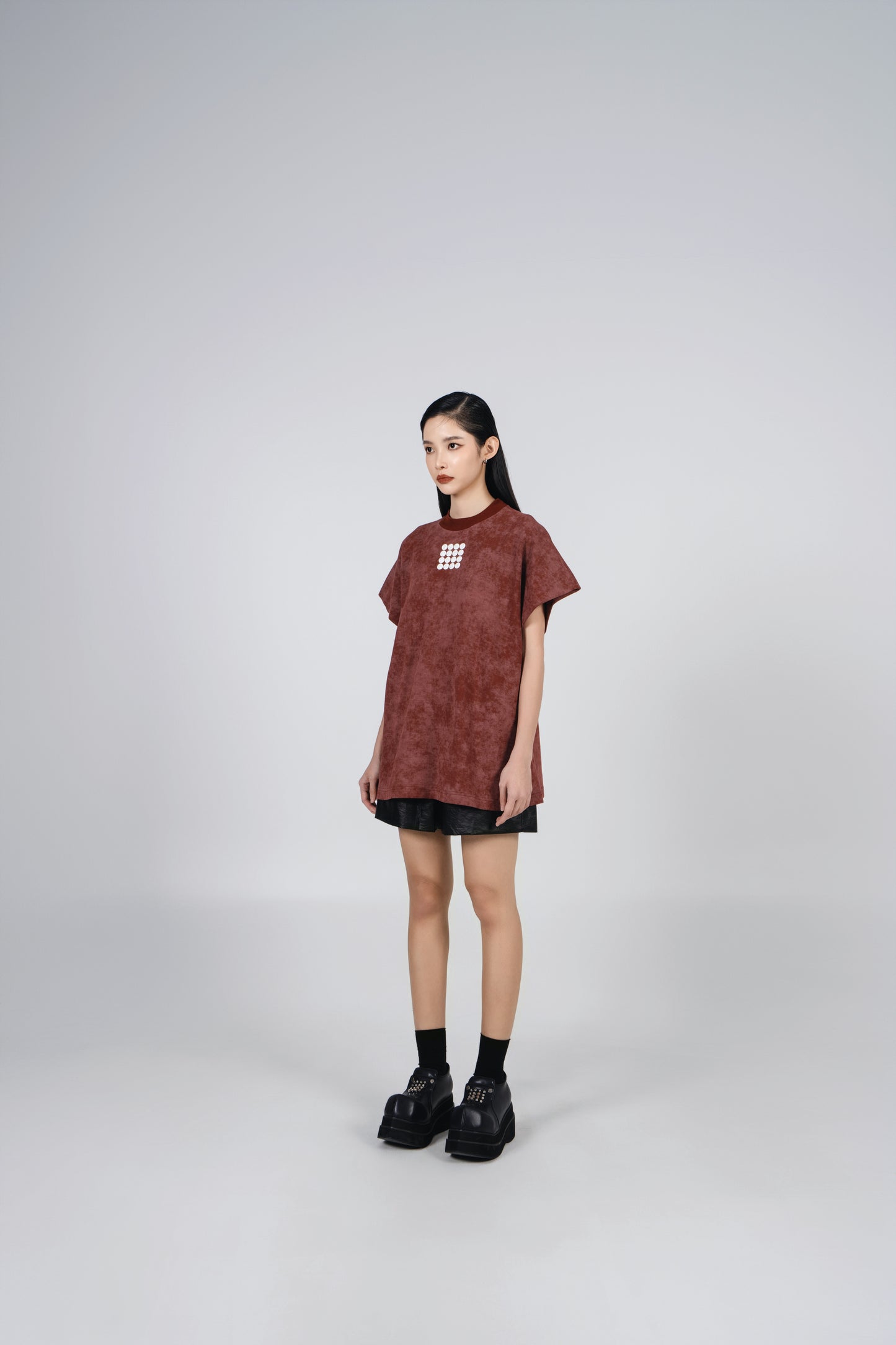 NOIZ N6TP7 ROUND NECK DROP SHOULDER OVERSIZED T-SHIRT in Maroon