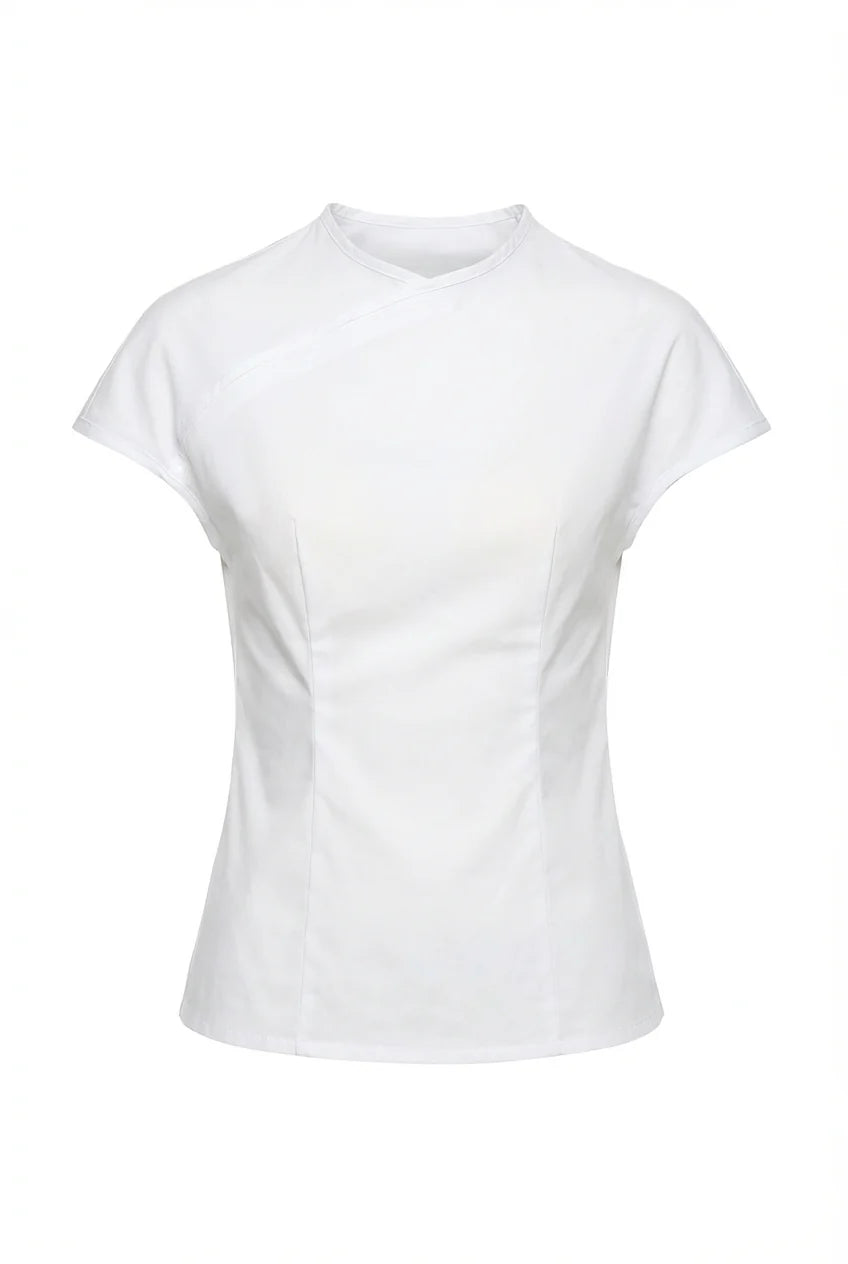Fitted Curved Blouse - WHITE