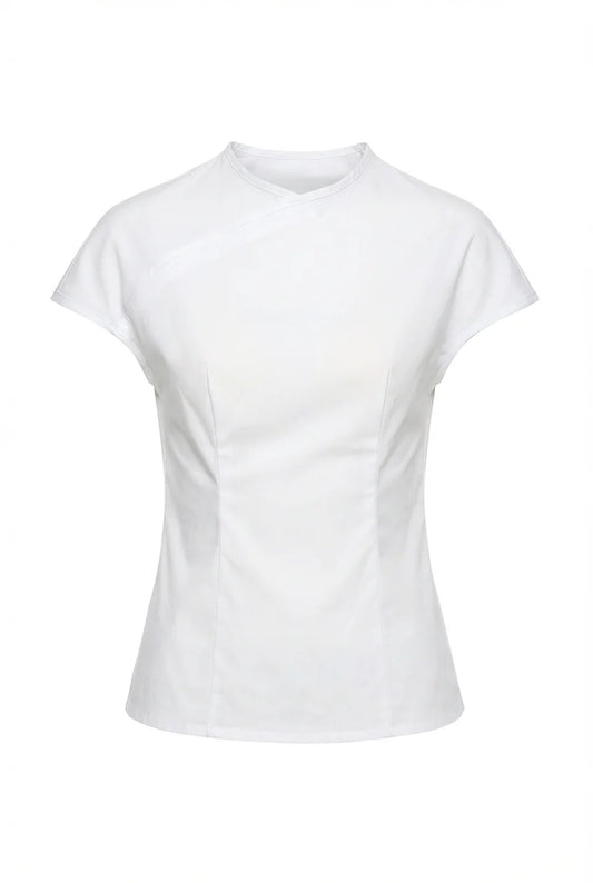 Fitted Curved Blouse - WHITE