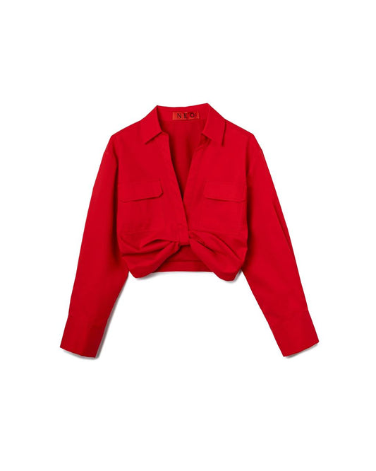VOL.3_CH.1 Knot Cropped Shirt - Red