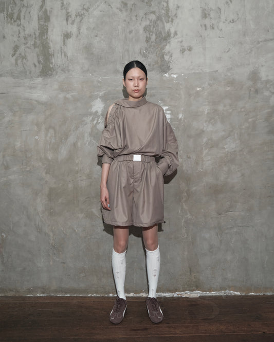 Slanted Collar Shirt in Brown