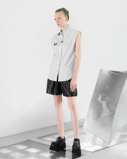 N7TP5 Sleeveless Logo Collared Shirt - White