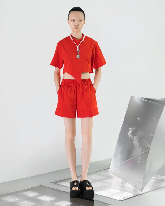 NOIZ N8TP1 Asymmetrical Diagonal-Cropped Stand-Collar Top