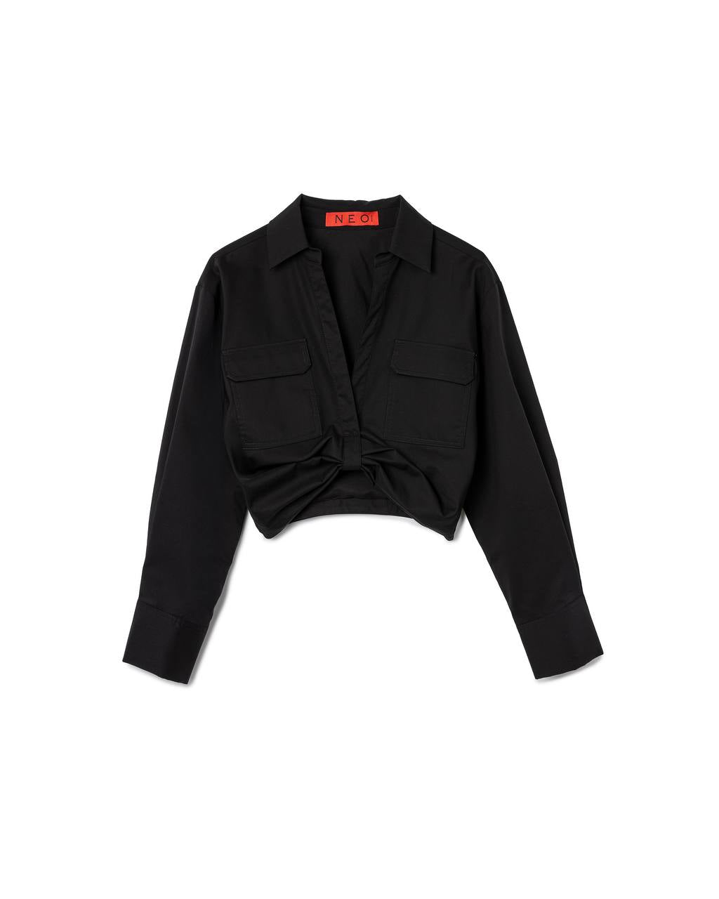 VOL.3_CH.1 Knot Cropped Shirt - Black