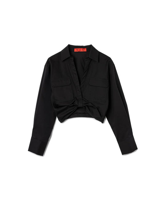 VOL.3_CH.1 Knot Cropped Shirt - Black