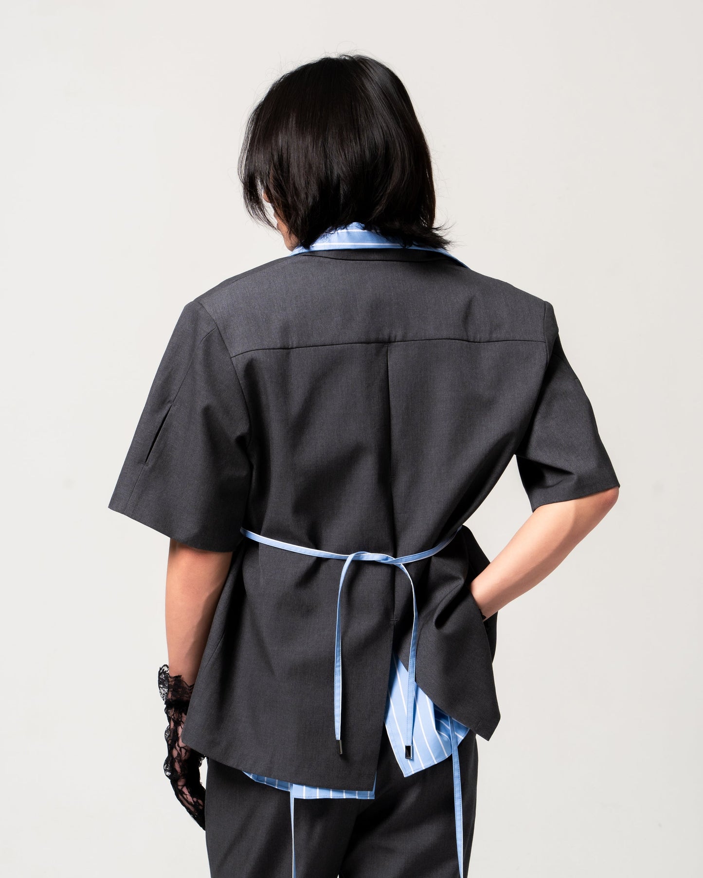 CH.1 Chipped Short Sleeve Blazer - Black